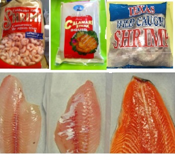 Package of Petrale Sole, Rockfish, Steelhead Trout, Shrimp, Calamari Steaks, Prawns